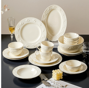 Jingdezhen ceramics with relief bowls and plates